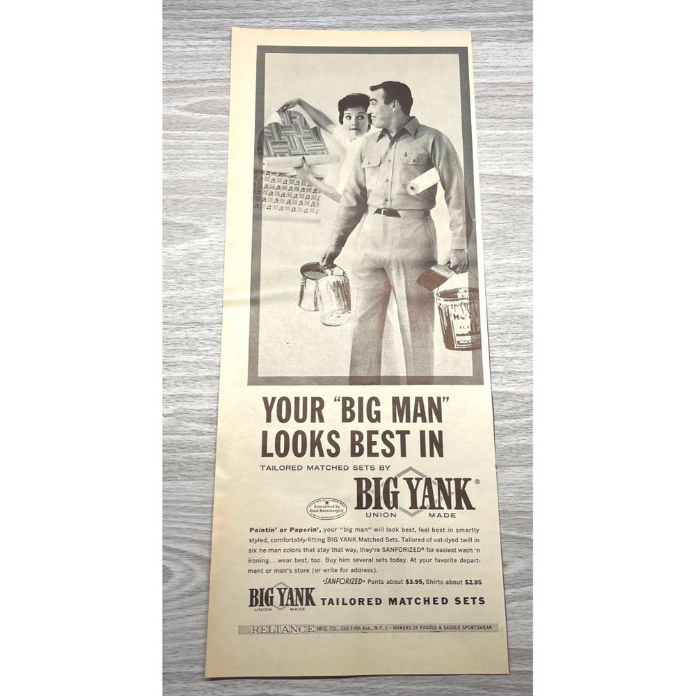 1958 Vintage Print Ad Big Yank Work Shirts Union Made Big Man Painting